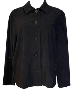 Vintage Briggs Wildlederimitat schwarz Bluse Button Down Kleid Hemd Jacke M klassisch Damen - Bild 1 von 12