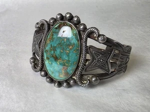 Harvey Era Navajo Sterling Turquoise Cuff Bracelet - Picture 1 of 15