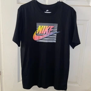 Nike Shirt Men Black Short Sleeve Big Logo Active Swoosh Spell Out shirt SZ M - Picture 1 of 5