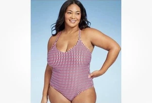 Neu mit Etikett Kona Sol rot blau Chevron-Druck Einteiler Badeanzug Größe 16 - Bild 1 von 9