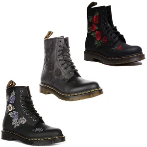 DR MARTENS 1460 Vonda Ösen Rose Bestickt Damen Stiefel IN Schwarz Mono UK 3 - 8 - Bild 1 von 19