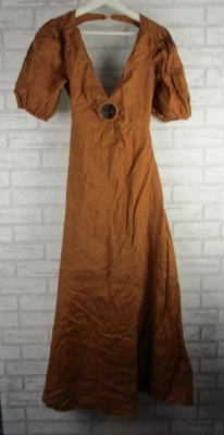 Dissh womens maxi dress brown halter neck short sleeve 8 linen DAMAGE - image 1 of 4