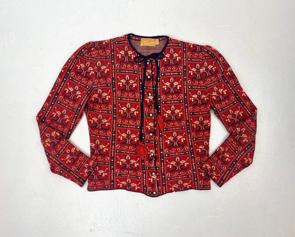 Suéter Catalina Jacquard Floral Ciervo Estampado Novedad Lana Rojo Ropa Deportiva Años 40 Foto 1 de 4