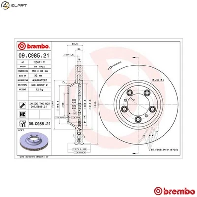 2x BRAKE DISC 09.C985.21 FOR PORSCHE CAYENNE/SUV PANAMERA/Sport/Turismo 3.0L - Image 1 of 4