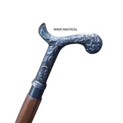 Bastón de madera con cabeza de latón, bastón de colección, mango de latón, bastón, madera Foto 1 de 4