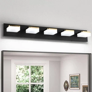 JUSHENG 32.28" 5-Light Black Vanity Light Bar with Dimmable 5500K Acrylic Shade - Picture 1 of 13