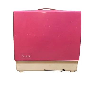 Máquina de coser vintage Sears beige con estuche rígido y pedal a pilas Foto 1 de 4