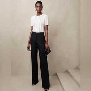 Nuovo con etichetta! Pantalone Banana Republic Nero Lido Dritto Lana Italiana - Taglia 2 - Foto 1 di 7