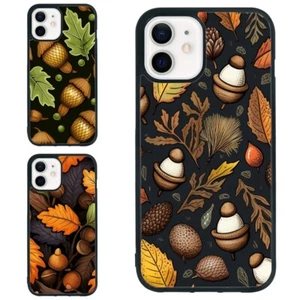 For Samsung Galaxy Apple iPhone Rubber Cover fauvism acorns leaves - Picture 1 of 25