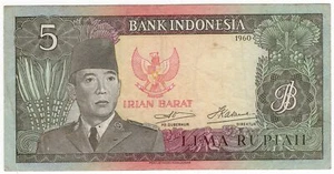 1960 Bank Indonesia 5 Lima Rupiah Irian Barat R3 EF - Picture 1 of 2