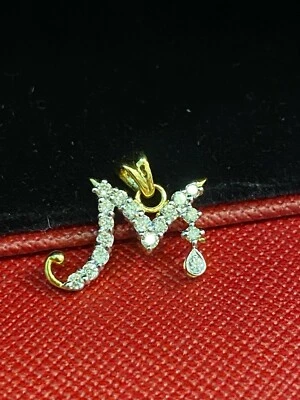 Colgante Pavé 0,50 Cts Redondo Corte Brillante Diamantes Inicial "M" En Oro 585 14K Foto 1 de 4