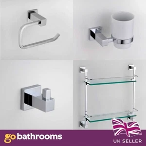 Chrome Square Bathroom Accessories Range Wall Hung Anti-Rust Toilet Roll Holder - Picture 1 of 22