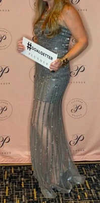 Jasz Couture Elegant Women's Strapless Evening Gown Size 10 Gray Gala Prom Dress - Image 1 of 4