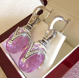 SALE ! GORGEOUS RUSSIAN AMETHYST made of STERLING SILVER 925 EARRINGS w/ ENAMEL - Picture 1 of 3