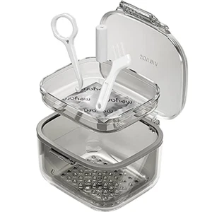 Retainer Case, Retainer Cleaner Case, Unique Denture Bath with Drain Tray, Suita - Picture 1 of 12