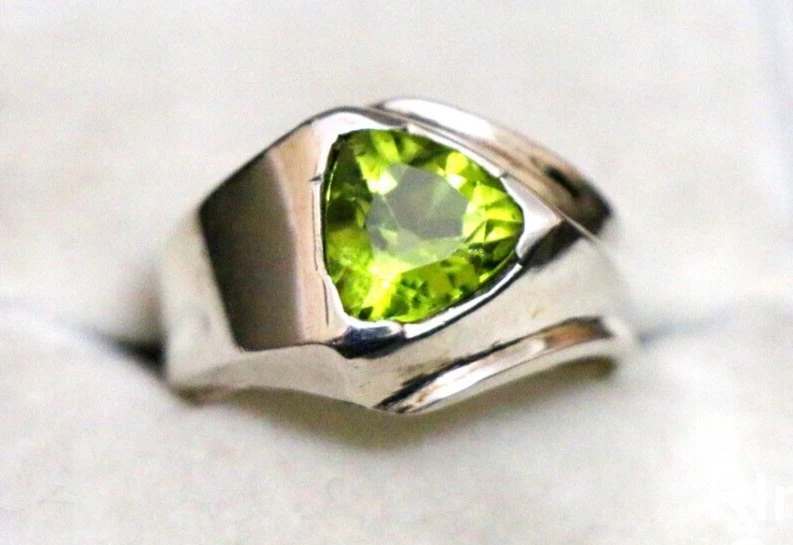 Anillo de peridoto natural para hombre de plata de ley 925 anillos de piedra verde tallas 5-`5 Foto 1 de 4