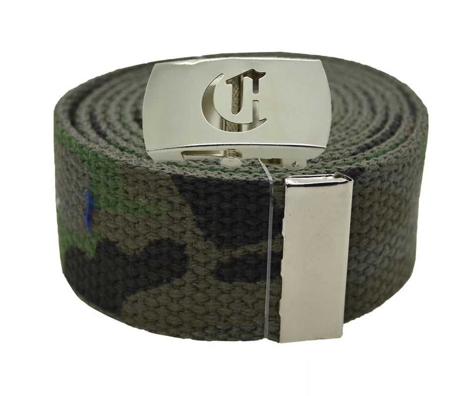 Холщовый военный веб-ремень и большая серебряная пряжка «C» 48, 54, 60, 72 дюйма 25 цветов - Изображение 1 из 1