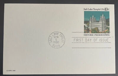 UX83 FDC Salt Lake City Temple 1980 Postal Card 10c Historic Preservation - Image 1 of 2