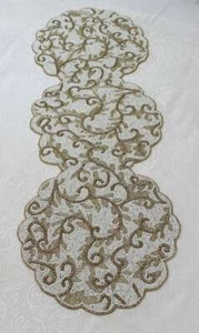 Regal Gold & White | Handmade Table Runner | Hand Beaded | Perfect Gift - Picture 1 of 4