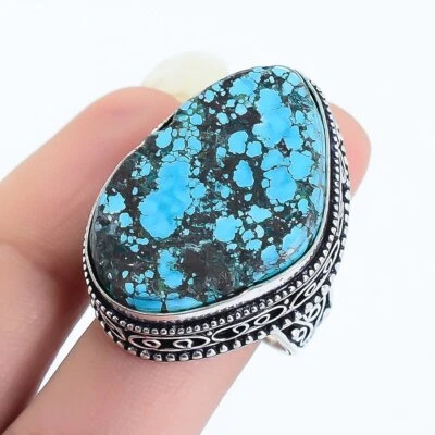 Tibetische Türkis Edelstein Handgefertigt Silber Schmuck Ringgröße 8.5 RRJ16594 - Bild 1 von 4