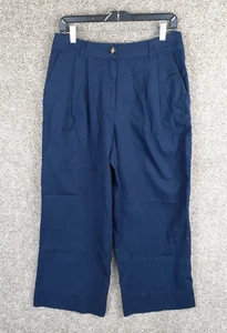 Loft Poplin Wide Leg Chino Pant Womens 8P Navy Blue Pleated Pockets Casual NWT - Picture 1 of 12