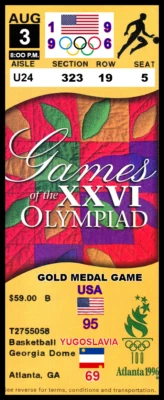 USA 1996 MENS DREAM TEAM COMMEMORATIVE OLYMPICS GOLD MEDAL GAME TICKETS (2) - Image 1 of 2