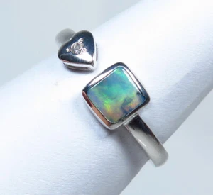 Black Opal Ring Open Band Multi Size Hand Made Silver Rodhium Plated - Bild 1 von 7