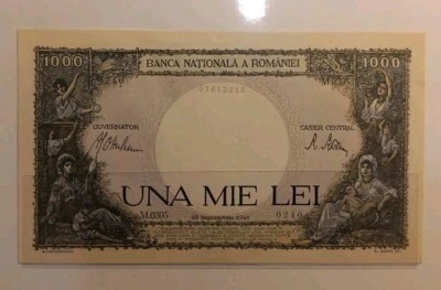 1941 Romania 1000 Una Mie Lei Pick-52A World Banknote Uncirculated Condition  - Image 1 of 4