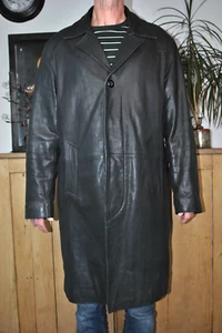 Vintage Men's UR Westrock Classic Black Leather Back Belt Long Coat Size XL - Bild 1 von 17