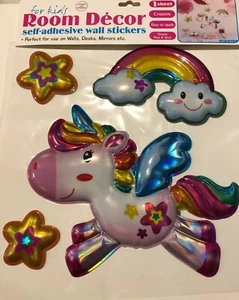 2 X SHEETS 3D UNICORN RAINBOW SELF-ADHESIVE WALL STICKERS, ROOM DECOR FOR KIDS - Picture 1 of 5