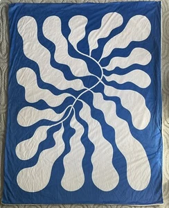 Blue Matisse Leaf Fleece Sherpa Blanket Modern Minimalist Decor 60" x 80" - Bild 1 von 9