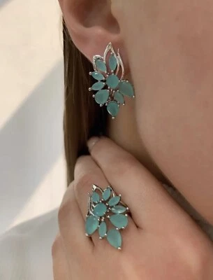 Hochwertiges und Stilvolles Schmuckset Ohrringe und Ring GR.19 (59) Zirkonia - Bild 1 von 2