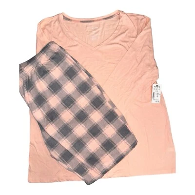 Sonoma Women’s Pajama Set Pink Top Gray Plaid Pants Size L NWT Sleepwear - Image 1 of 4