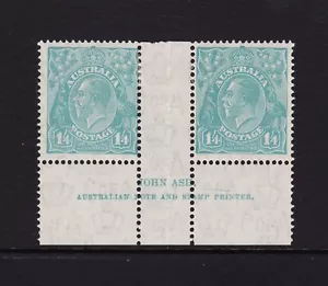 Australian 1932 KGV 1/4 Greenish Blue C of A wmk Ash Imprint Pair of Stamps MLH - Picture 1 of 2
