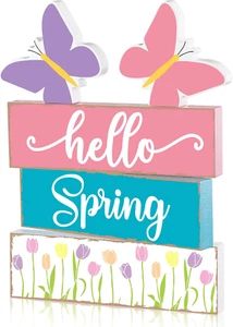 5 Pcs Hello Spring Tiered Tray Decorations Rustic Spring Table Decor Farmhouse S - Picture 1 of 12