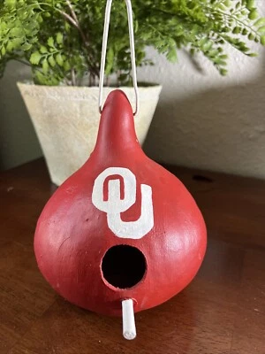 Gourd Birdhouse Red And White Oklahoma OU Sooners  7" Tall 6" Wide - Image 1 of 4