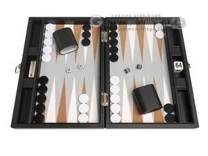 Set Backgammon Premium 13 pollici - Taglia da viaggio - Tavola nera, punti bianchi e rum - Foto 1 di 8