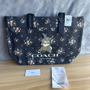 NWT Disney X Coach Tote W/Rose Bouquet Print And Thumper Midnight Blue - Picture 1 of 7
