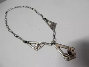 VINTAGE HOPI / NAVAJO INDIAN STERLING SILVER + JET NECKLACE - HAND MADE CHAIN - Picture 1 of 6