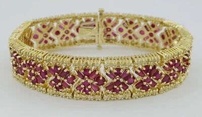 Diamond & Red Ruby Flower Tennis Bracelet 24.6 ct 53.8 Grams 7 1/8" - Image 1 of 4