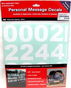 62831 NUMBERS & SYMBOLS PERSONAL MESSAGE DECAL STICKER SHEET WHITE ARIAL CUSTOM - Foto 1 di 5