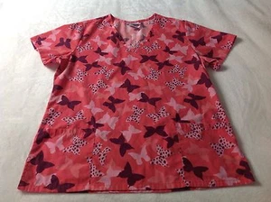 SB Scrubs Size M Women's Butterflies Print Medical Nurse Scrub Top Short Sleeve - Picture 1 of 5
