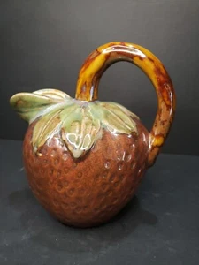 VINTAGE  STRAWBERRY PITCHER HAND PAINTED CERAMIC GLAZED POTTERY￼ - Picture 1 of 6