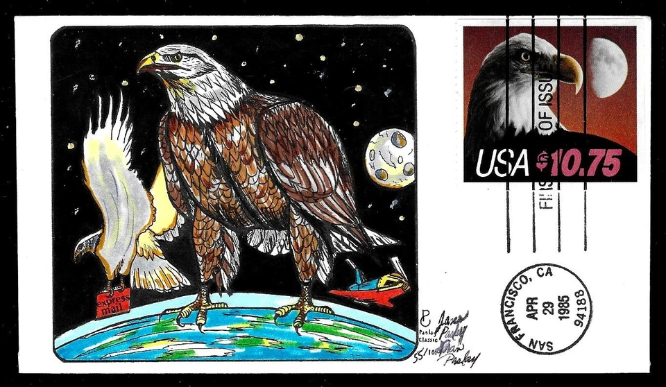 2122 $10.75 Stamp (1985) AMERICAN EAGLE FDC HD/HP BY PASLAY CLASSIC CACHETS - Image 1 of 1