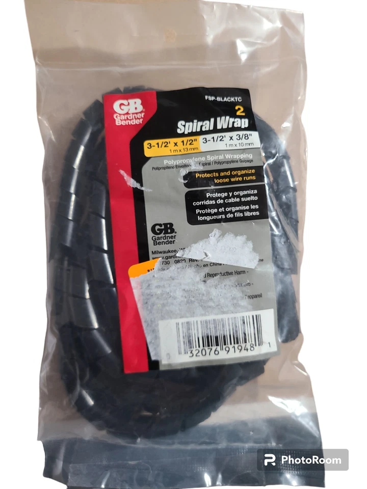 Envoltura espiral Gardner Bender 3-1/2' X 1/2" y 3-1/2' X 3/8", paquete de 2 Foto 1 de 1