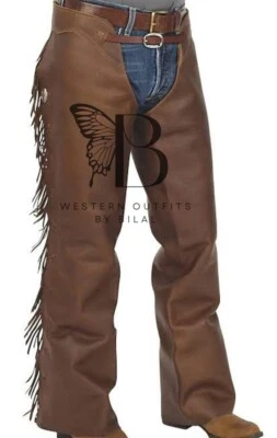 WESTERN OUTFITS BY BILAL men's western leather chap| Rodeo’s chap| fringe leather chap| cowboy Brown Chap