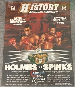 Poster boxe 21 settembre 1985 ~ LARRY HOLMES vs MICHAEL SPINKS ~ 19,5x25,5 - Foto 1 di 1