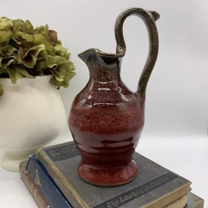 Alewine Pottery Red Brown Studio Stoneware Pitcher Ewer Candleholder Vase 7” - Picture 1 of 7