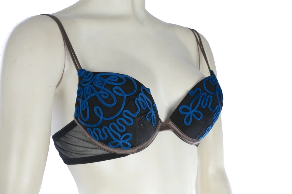 Sujetador acolchado negro detallado con correa azul La Perla talla US 34 B EU 75 Foto 1 de 4