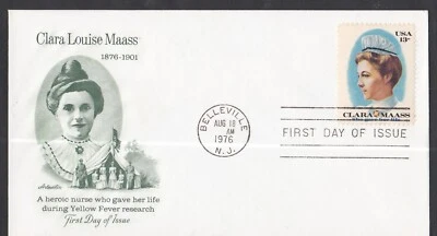USA 1976 2 FDCs BIRTH CENTENNIAL OF CLARA MASS NURSE MEDICAL WITH CACHETS - Image 1 of 2